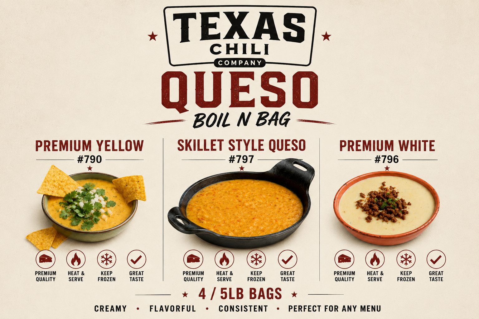 Texas Chili Company Queso Boil N Bag lineup