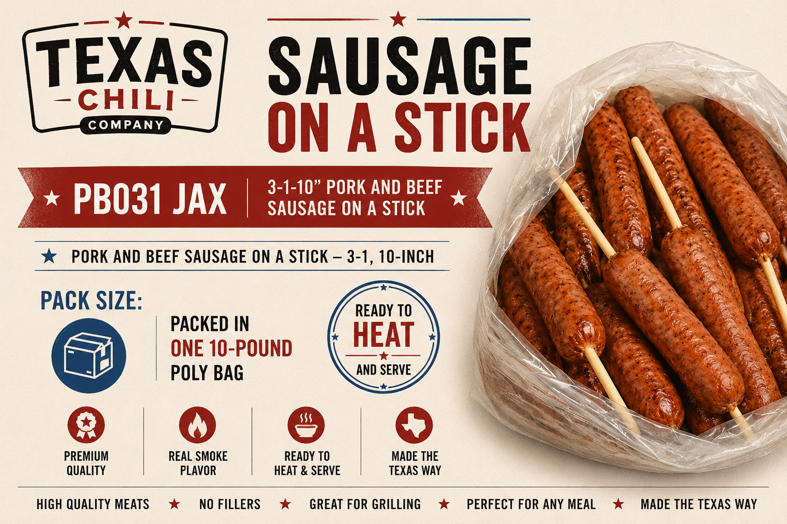 Texas Chili Company sausage on a stick product