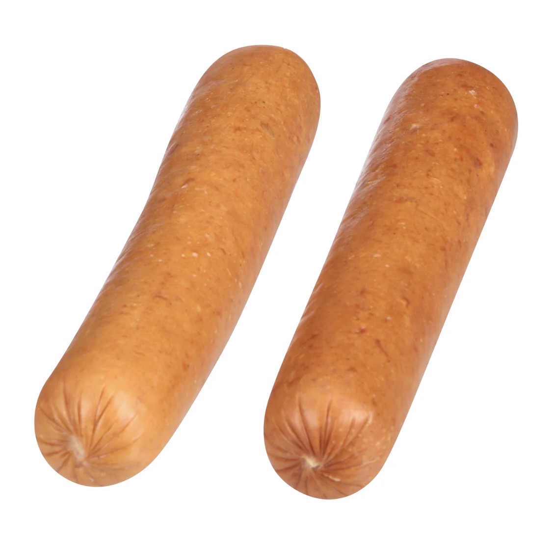 Two skinless smoked sausages