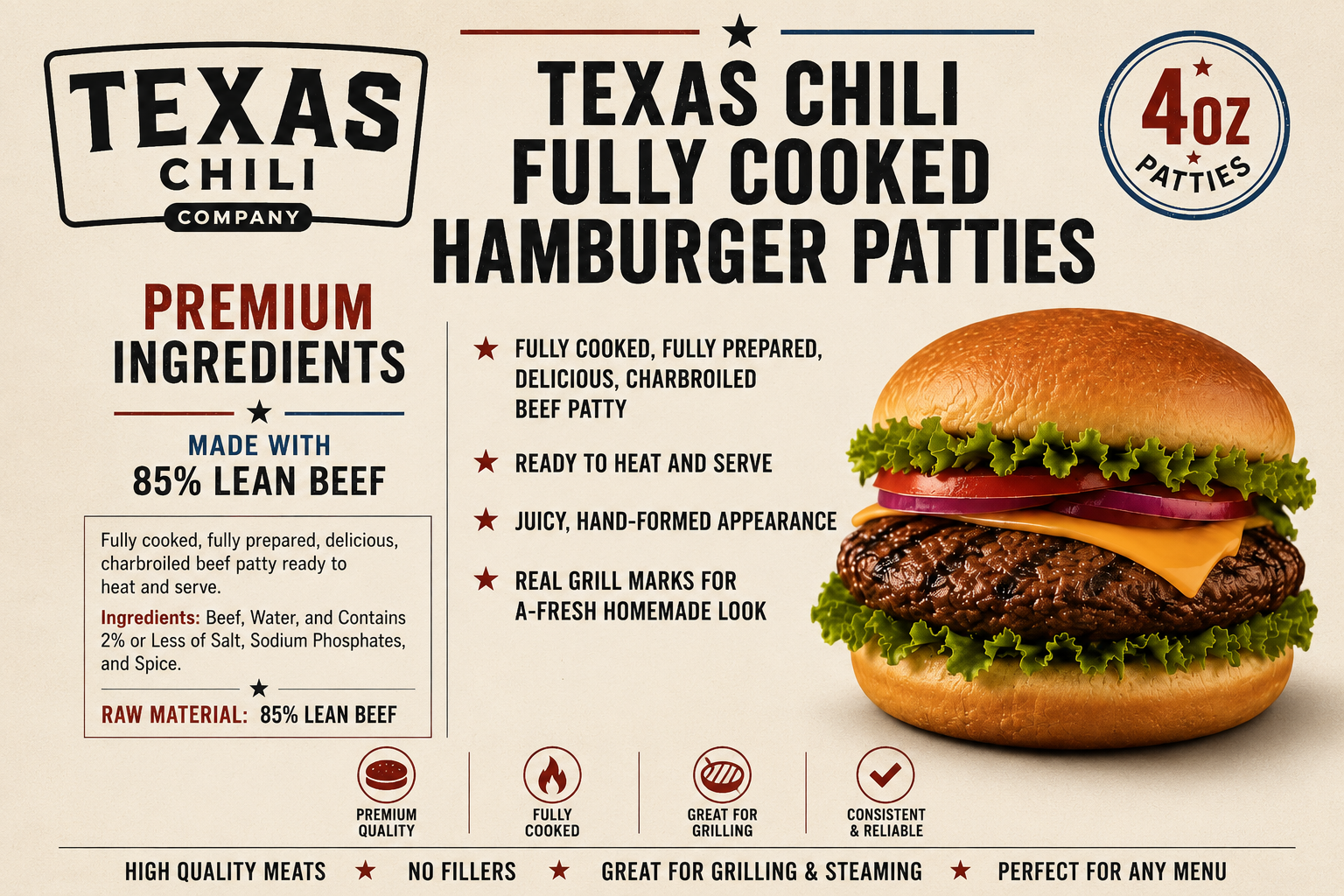 Texas Chili Company fully cooked hamburger patties
