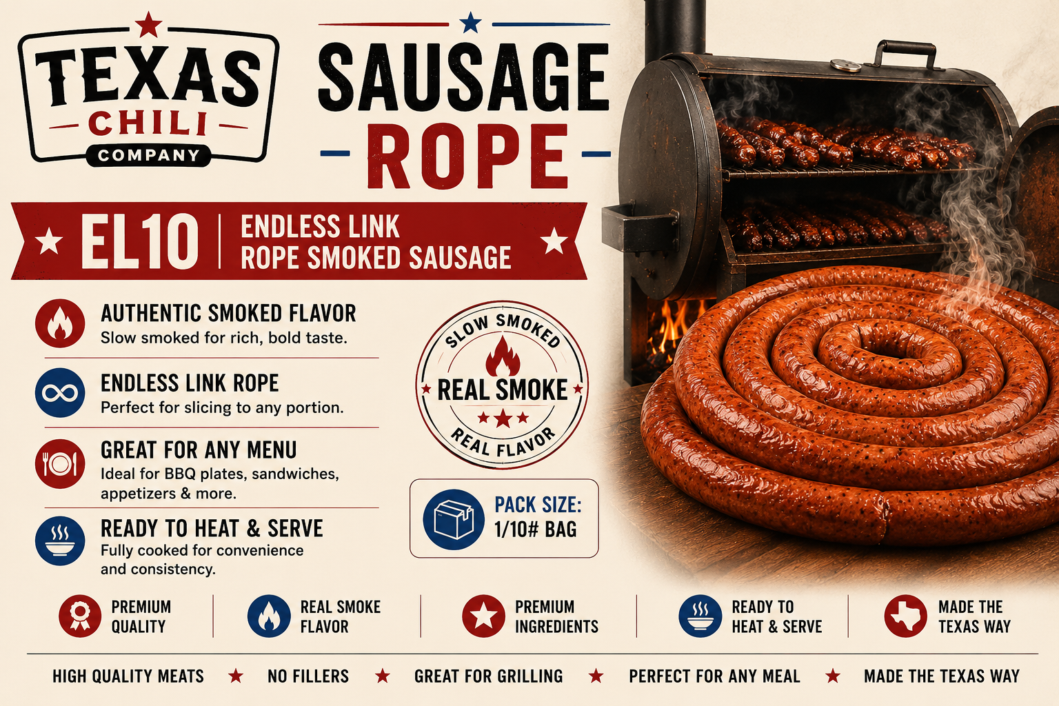 Texas Chili Company EL10 endless link rope smoked sausage